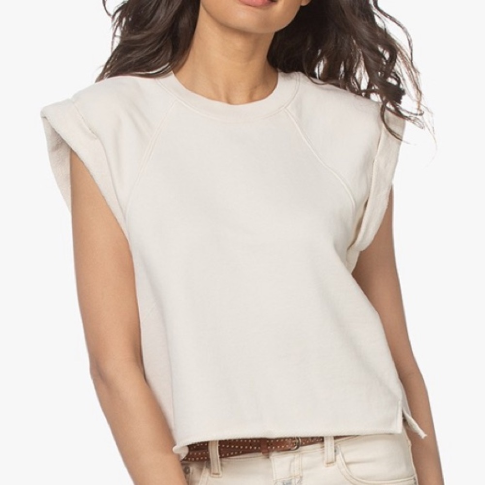 Frame Rolled Up Sweatshirt Pima Cotton Bone Cream Cropped